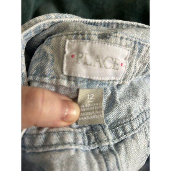 Children’s Place Girls Size 12 Acid Tie Dye Shorts Overall Cotton Denim Pockets - Picture 6 of 7